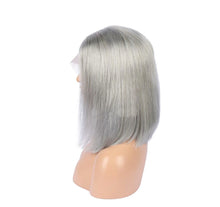 Load image into Gallery viewer, 100% Human Hair Grey Bob "TRANSPARENT" Lace Front Wig 12" Inches