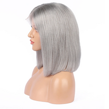Load image into Gallery viewer, 100% Human Hair Grey Bob "TRANSPARENT" Lace Front Wig 8" Inches
