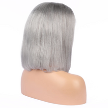 Load image into Gallery viewer, 100% Human Hair Grey Bob "TRANSPARENT" Lace Front Wig 8" Inches
